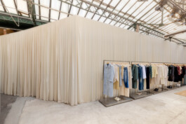 gorgeous drapping view of the set design installation for the Tiger Of Sweden SS24 Showroom Cosi Tutti