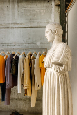 view of the set design installation for the Tiger Of Sweden Showroom, highlighting the pieces of this SS24 collection Cosi Tutti