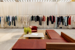 view of the set design installation for the Tiger Of Sweden Showroom, highlighting the pieces of this SS24 collection Cosi Tutti